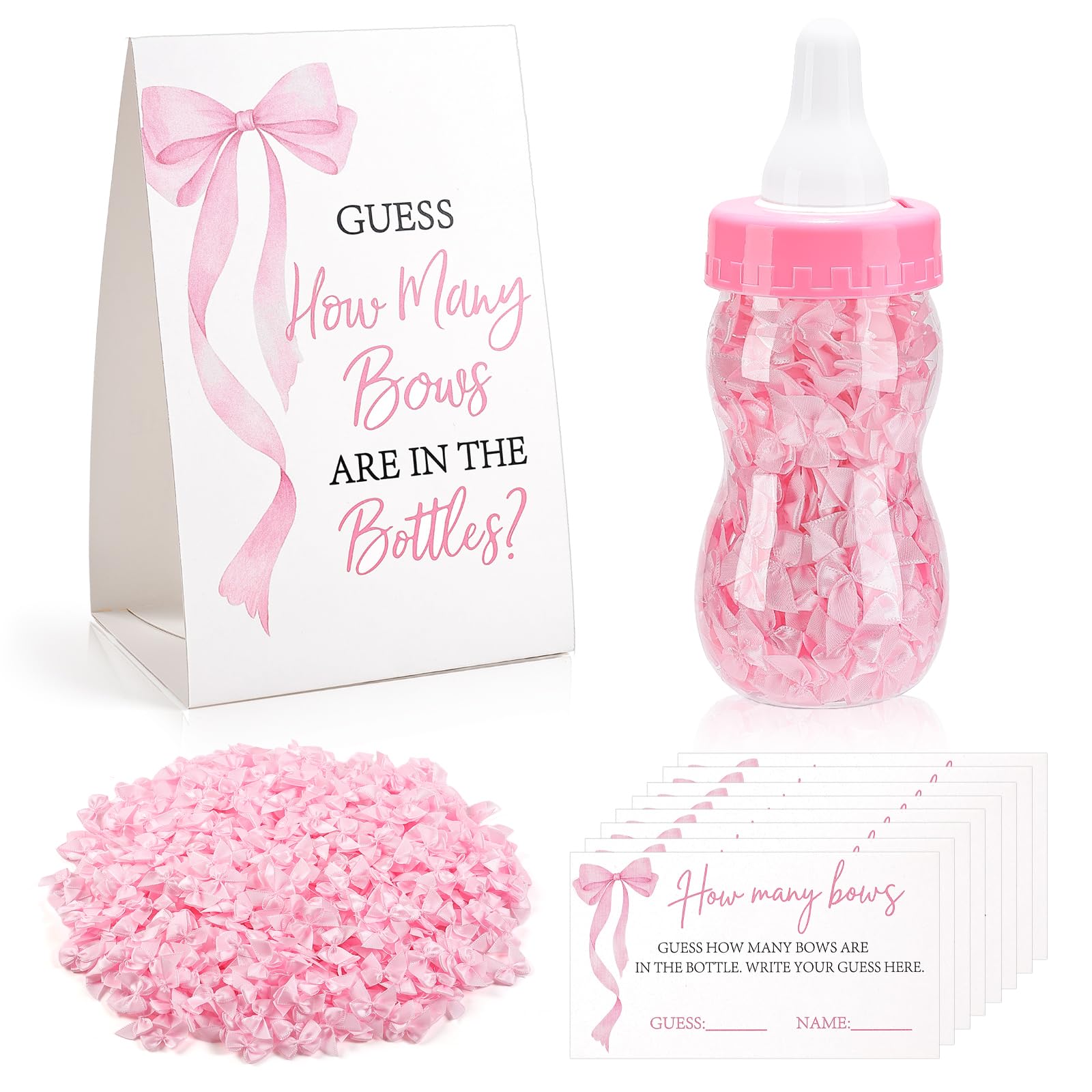Guess How Many Baby Shower Game sign with 50 guess cards