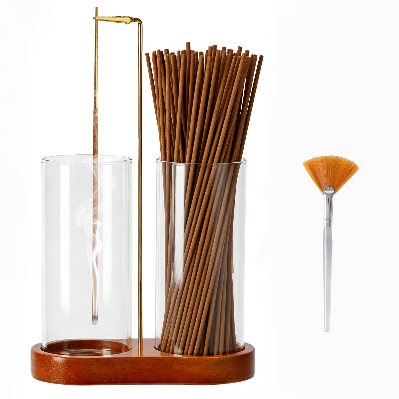Gvoeqoi incense holder two high glass bottles on wooden base