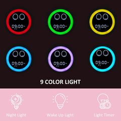 Night light with 9 colors and dimmable clock face