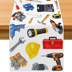 Hafangry Handyman Tools table runner 13x72 inches on dining table