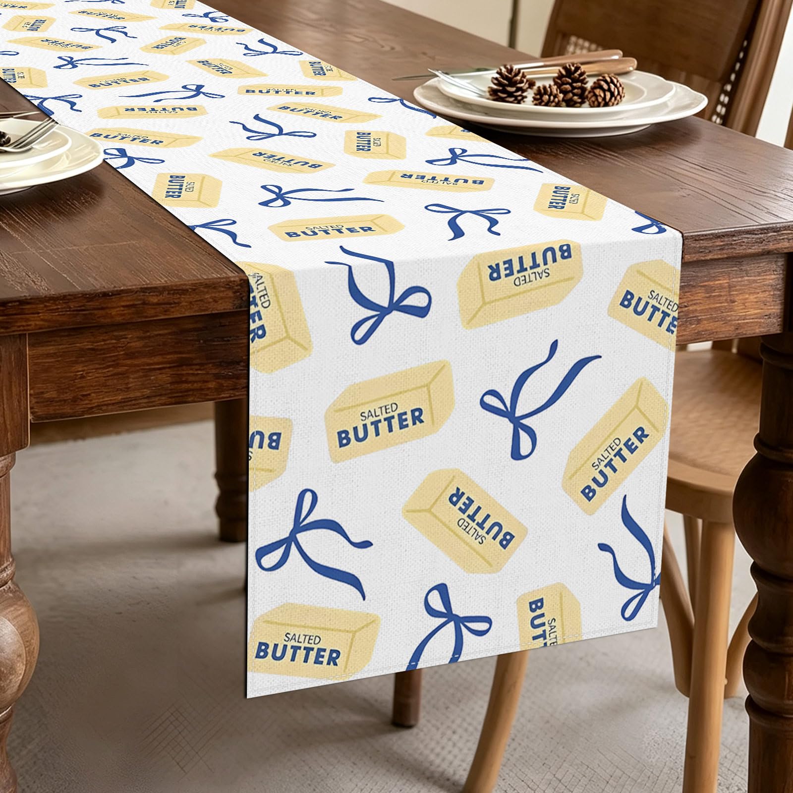 Hafangry salted butter table runner 13x72 inches on table