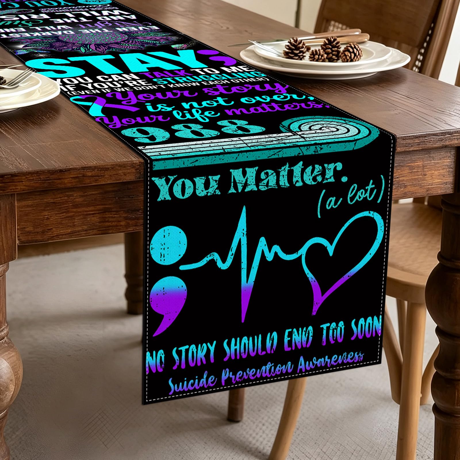 Hafangry suicide prevention table runner 13 x 72 inches