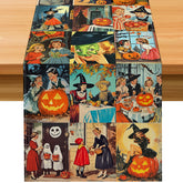 Hafangry vintage Halloween table runner 13x72 inches on dining table