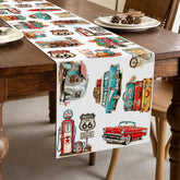 Hafangry Vintage Route 66 table runner 13x72 inches on dining table