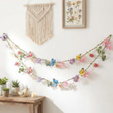 Hahafelt 2 Pcs 6.56 ft Spring Wildflower Garland Banner with butterflies and green leaves
