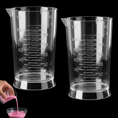 Two transparent PS plastic hair dye measuring cups with 4 oz capacity