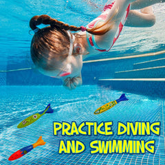 Eight sinking torpedo toys for pool play by Haktoys