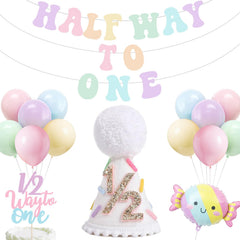 Half birthday decorations baby girl kit with banner hat and topper