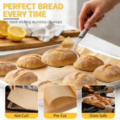 Non-stick precut parchment paper on half-sheet pans