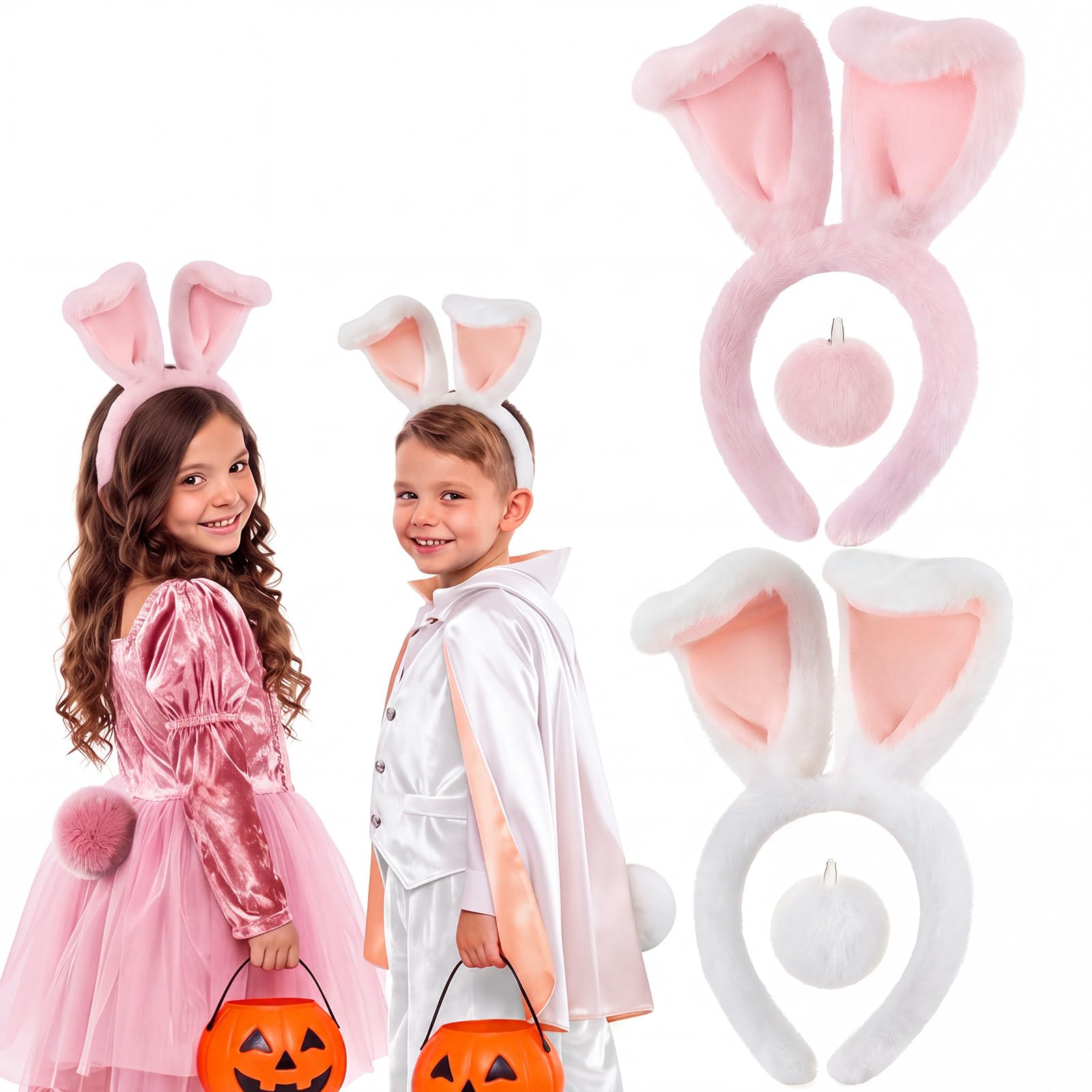 Pink white Halloween bunny ears headband