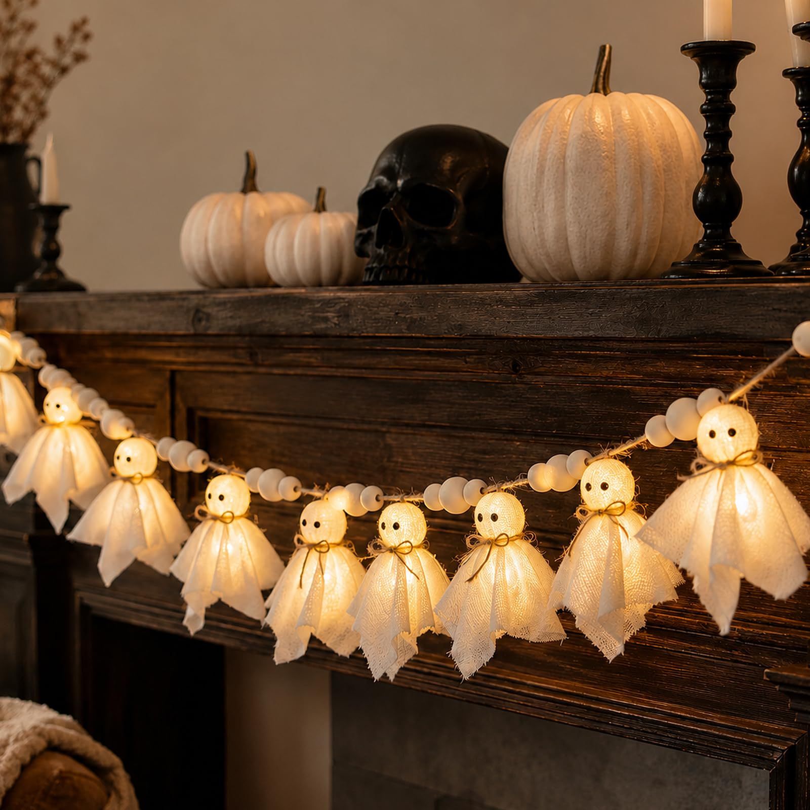Halloween decor ghost garland with LED lights total length 2.1m