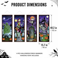 Halloween decor porch sign banners hanging on door for 4pcs set