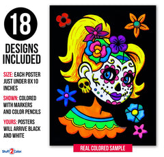 Day of the Dead calavera designs coloring posters for all ages