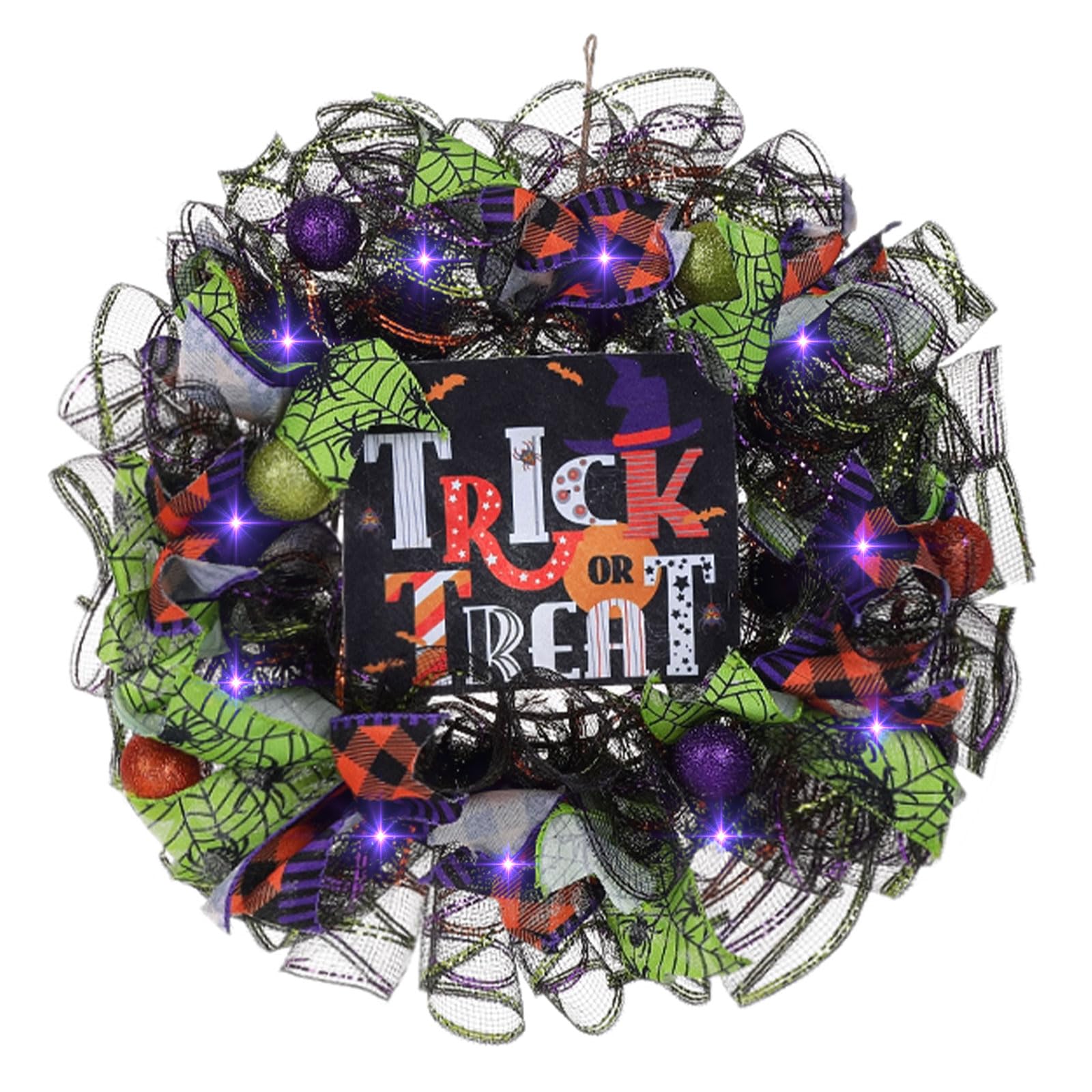 Halloween Door Wreath with Lights for front door
