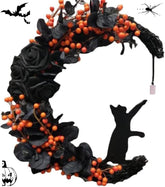 Moon cat wreath for front door with optional lights