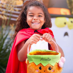 Halloween pumpkin bucket with fuzzy fabric body