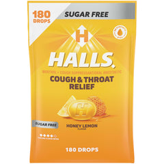 Bulk pack of HALLS Cough and Throat Relief Honey Lemon Sugar Free Cough Drops 180 count