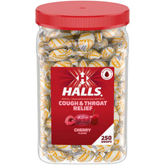 bulk pack jar of HALLS cherry cough drops 250ct