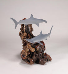 Two airbrushed hammerhead sharks Pellucida resin