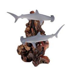 Hammerhead Shark Duo Sculpture on burlwood base by John Perry