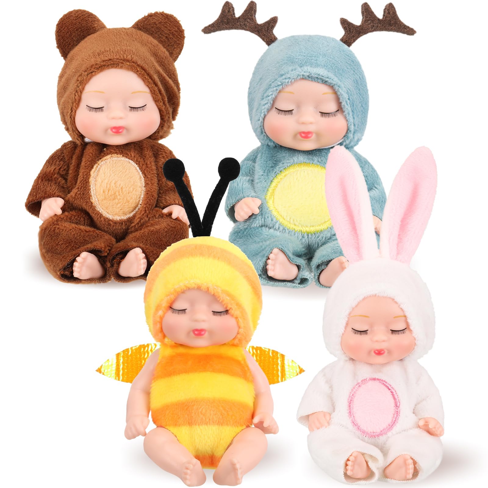 hanaive four piece mini baby dolls four inch size with animal outfits