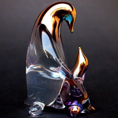 Borosilicate crystal penguin sculpture rainbow colors with gold accents