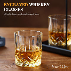 Glass body etched with magazine detailing