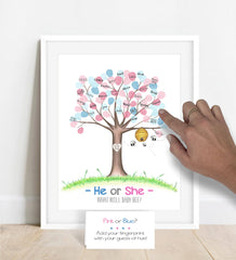 Pink and blue fingerprints for guests