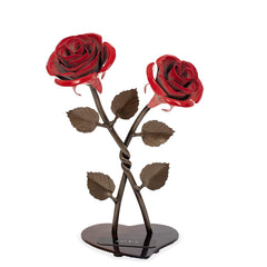 Hand-forged wrought iron double red rose 8.5 inches tall