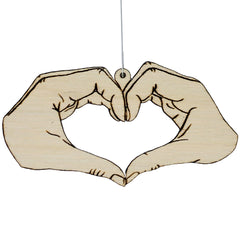Hand Heart Love Symbol Wood Christmas Ornament birch wood