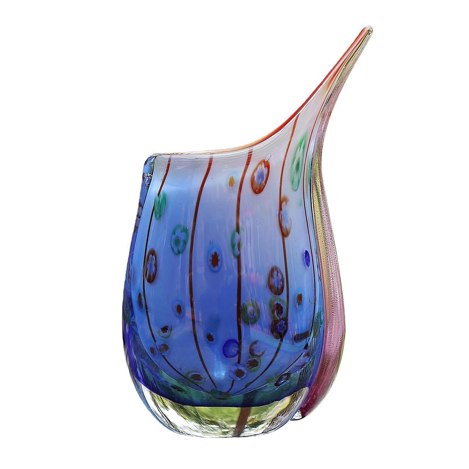 Hand Made Murano Glass blue flower vase front view