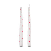 Two 10 inch hand painted red heart taper candles set 2