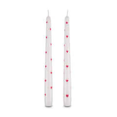 Two 10 inch hand painted red heart taper candles set 2