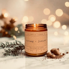 Hand-poured USA made Nutmeg + Juniper Soy Candle 8 oz