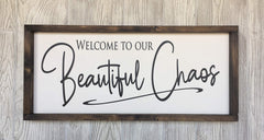 Hand stained pine frame and soft white background lettering