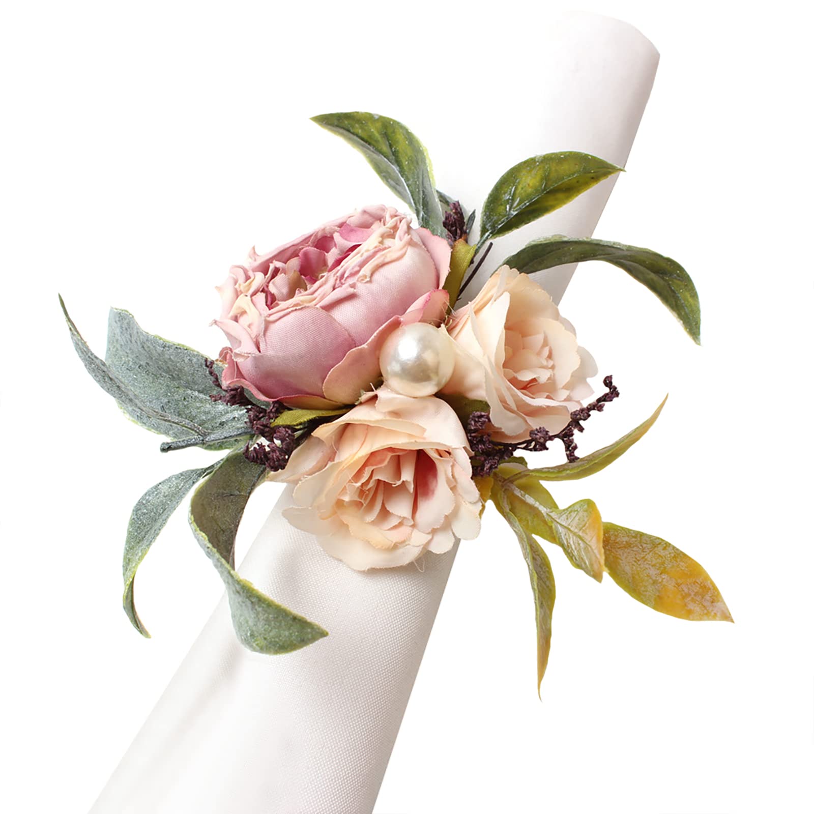 Handcraft Flower Napkin Rings Set of 6 with pink peony flowers