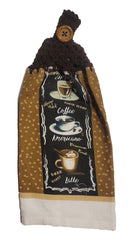 Handcrafted Brown Crochet Topped Coffee Banner Kitchen Towel crochet top for hanging
