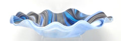 Handcrafted fused glass bowl with swirl colors blue purple turquoise white