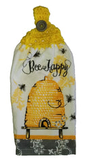 Handcrafted Yellow Crochet Topped Kitchen Towel with hanging button