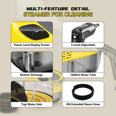 Yellow handheld steam cleaner 1 set for home and car detailing