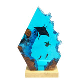 Handmade 3D Ocean Resin Lamp with wooden base