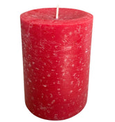 Handmade 3x4 red pillar candle with rustic texture