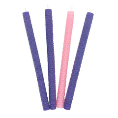 Handmade Advent beeswax candle set 4 purple and pink