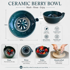 360 degree swirl rinse feature demonstrated on berries and herbs
