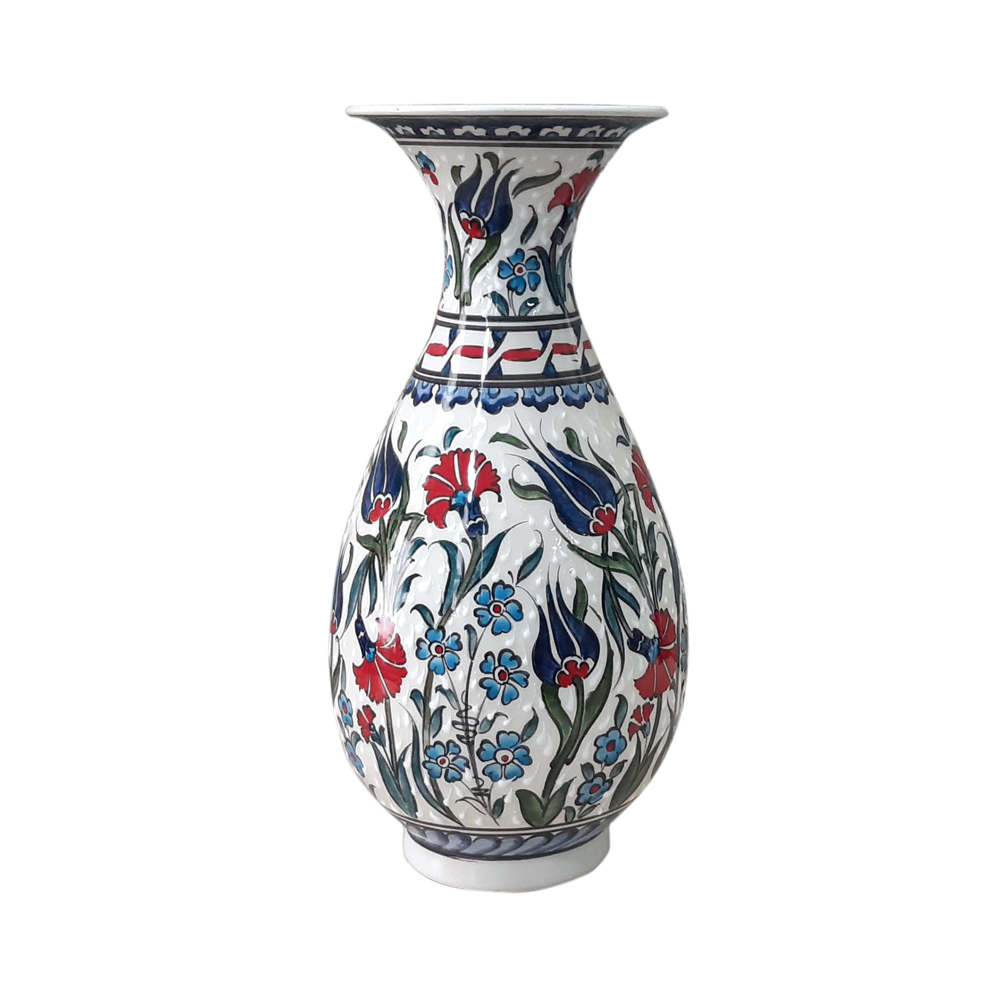 Handmade Ceramic Flower Vase front view blue and white Ottoman design