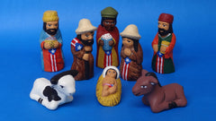 Eight-character nativity figurines with Puerto Rican flags on each character