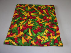Muslin lined cotton potato bag with chili pepper print