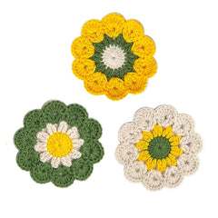 handmade crochet coaster round with flower-like pattern
