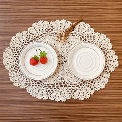 Handmade crochet placemats beige oval 12x17