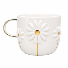 Handmade Daisy Ceramic Mug with 24K gold accents